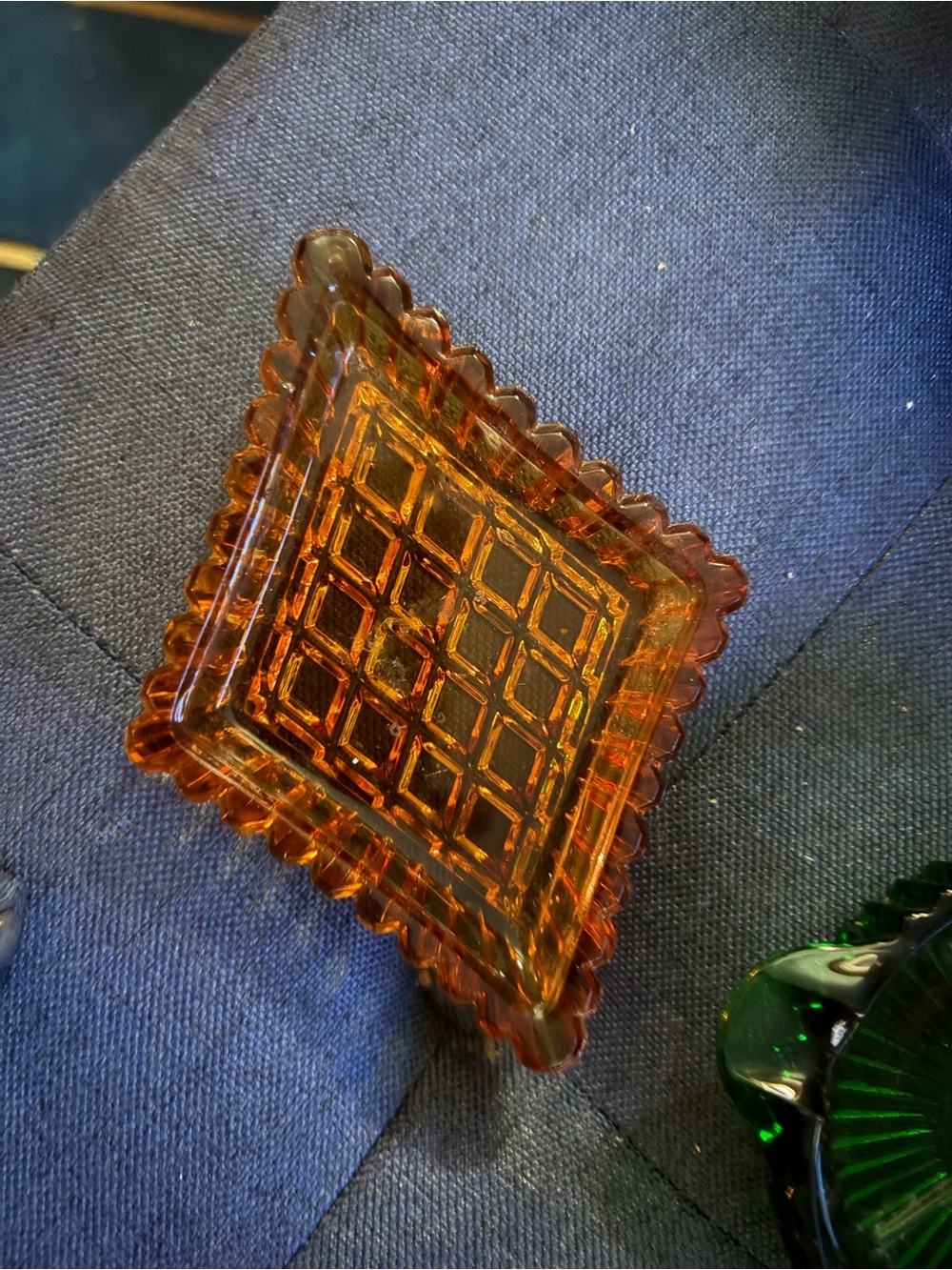 Amber Glass Square Catchall Trinket Tray